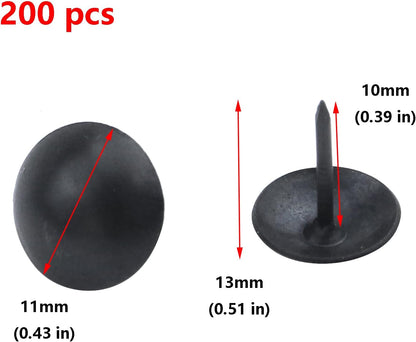 200-Pack Household Decorative Metal round Head Upholstery Tack Nail Black 3/7" X 1/2" (11 X 13Mm)