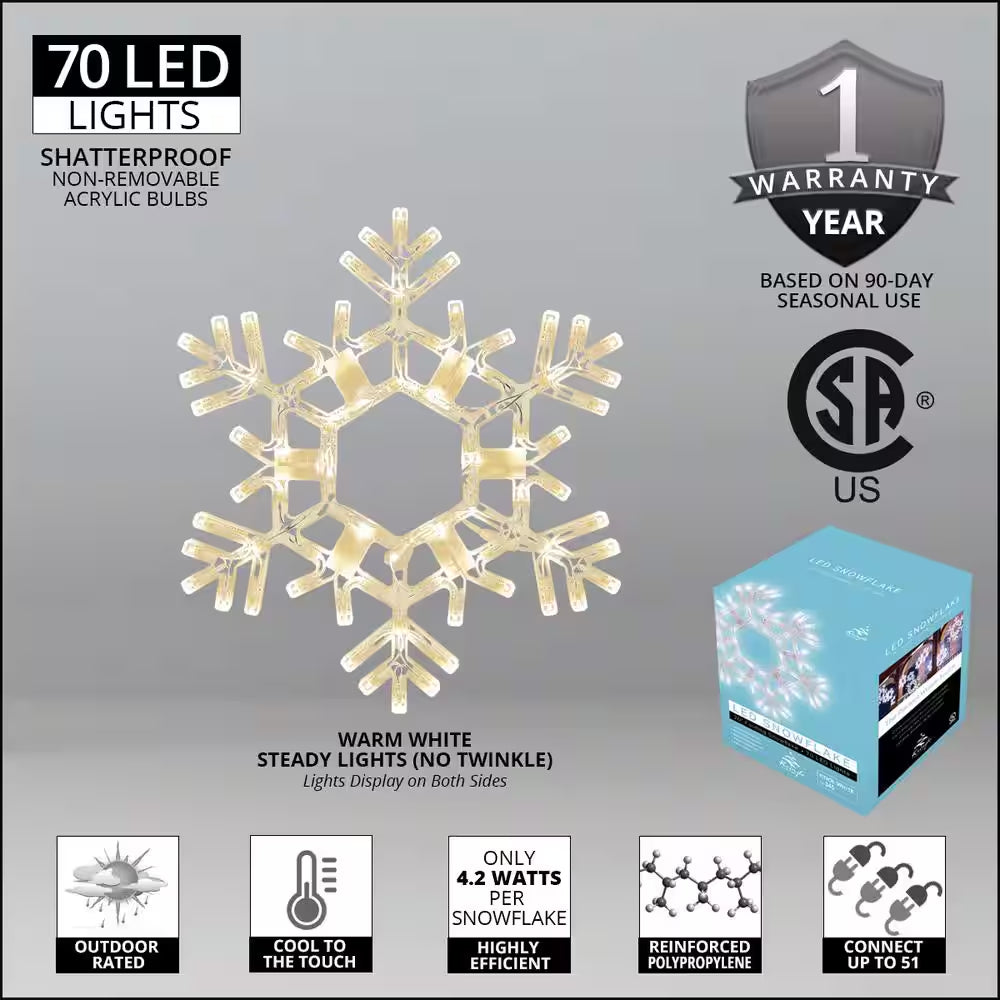 20 In. 70-Light LED Warm White Folding Snowflake Decoration