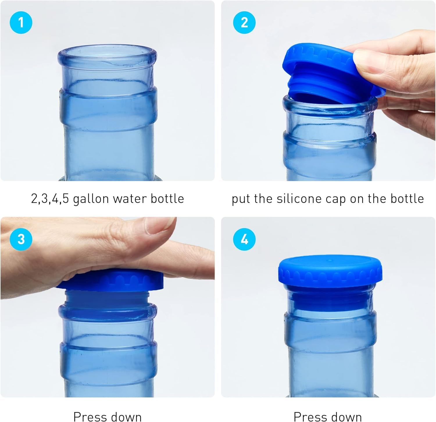 Water Jug Caps 5 Gallon Reusable Silicone - Strong Sealing No Spill Top Lid Cover 55Mm Bottles for Outdoor & Kitchen - Pack by 4