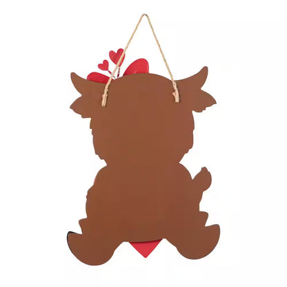 18 In. H Valentine'S Wooden Highland Cow with Heart Door Hanger