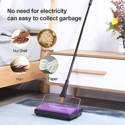 Carpet Sweeper Cleaner for Home Office Low Carpets Rugs Undercoat Carpets Pet Hair Dust Scraps Paper Small Rubbish Cleaning with a Brush Purple