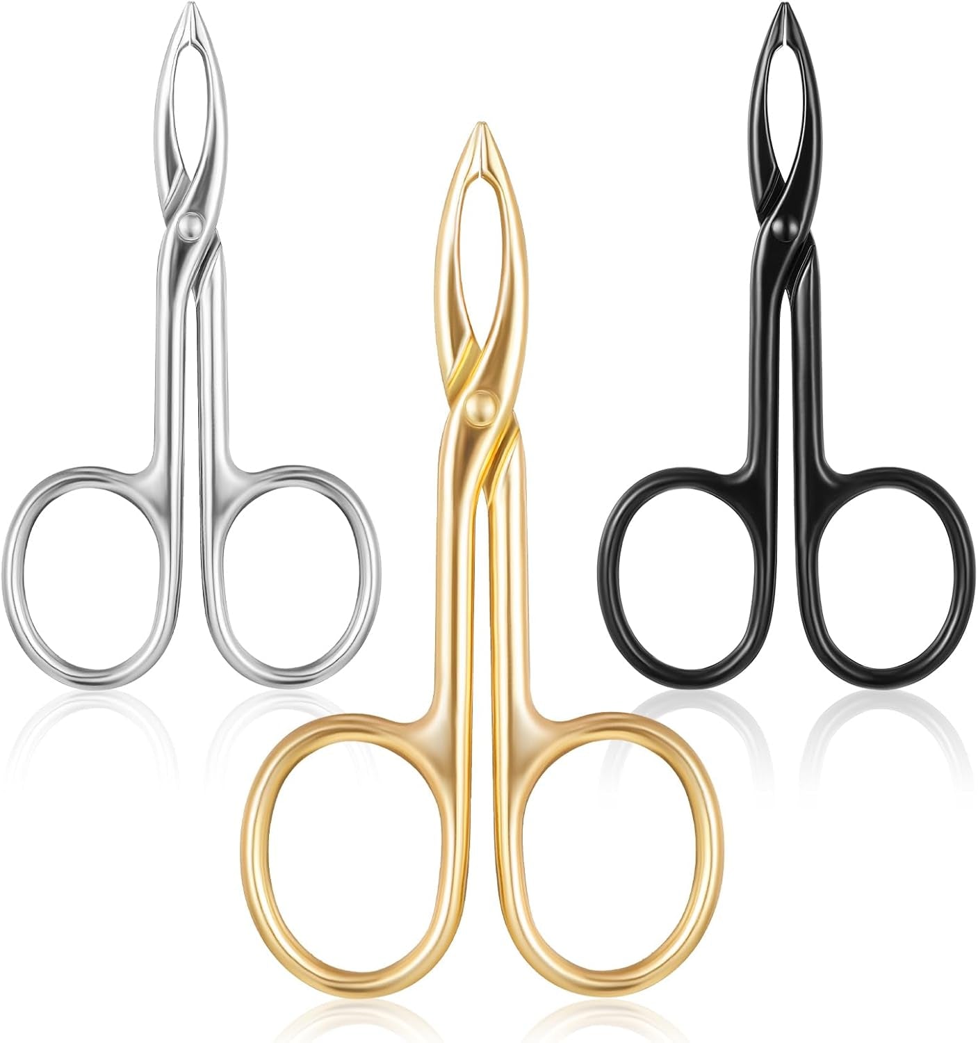 3Pcs Tweezers Scissor Handle, Eyebrow Tweezers with Handles, Scissor Tweezers for Women Facial Hair Eyebrows Care(Gold&Silver&Black)