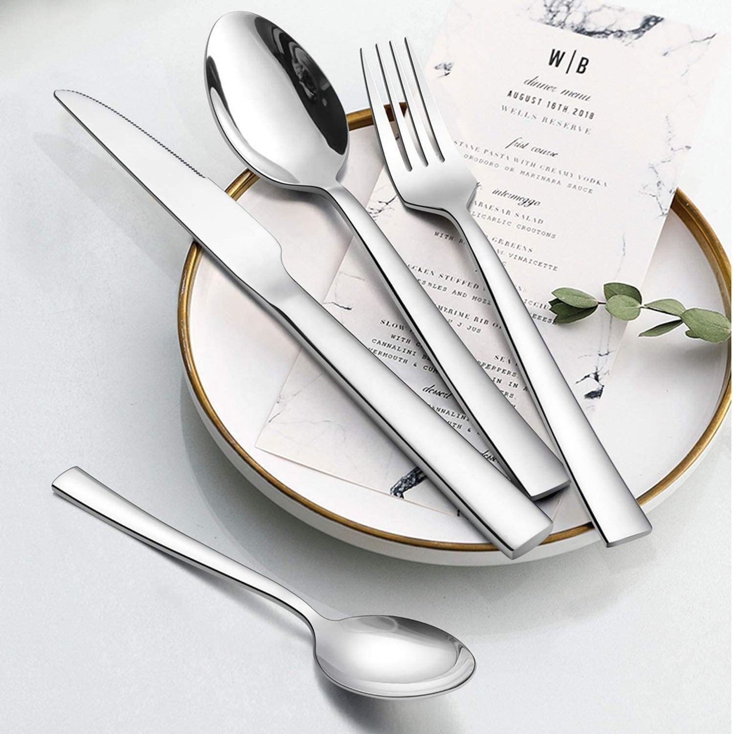 60-Piece Stainless Steel Silverware Set for 12 – Square Edge Flatware Cutlery, Includes Knives, Forks, and Spoons – Elegant Tableware for Home and Hotel – Mirror Polished and Dishwasher Safe