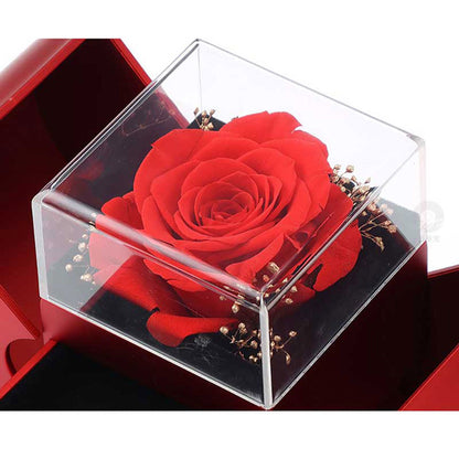 Fashion Jewelry Box Red Apple Christmas Gift Necklace Eternal Rose for Girl Mother'S Day Valentine'S Day Gifts with Artificial Flower Rose Flower Jewelry Box