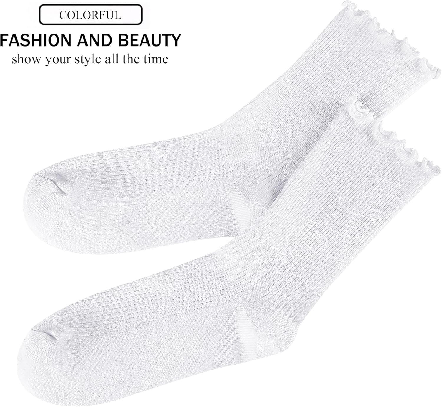 Womens Socks Cute Ruffle Socks Cotton Turn-Cuff Frilly Crew Socks Slouch Casual Socks for Women