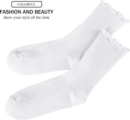 Womens Socks Cute Ruffle Socks Cotton Turn-Cuff Frilly Crew Socks Slouch Casual Socks for Women