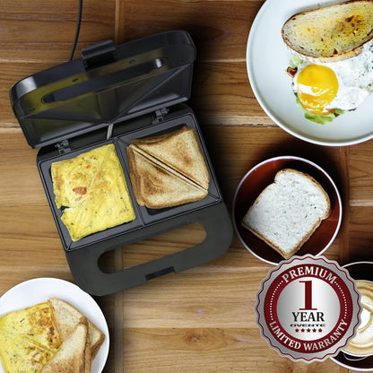 Electric Sandwich Maker with Non-Stick Plates, Indicator Lights, Cool Touch Handle, Easy to Clean and Store, Perfect for Cooking Breakfast, Grilled Cheese, Tuna Melts and Snacks, Black GPS401B