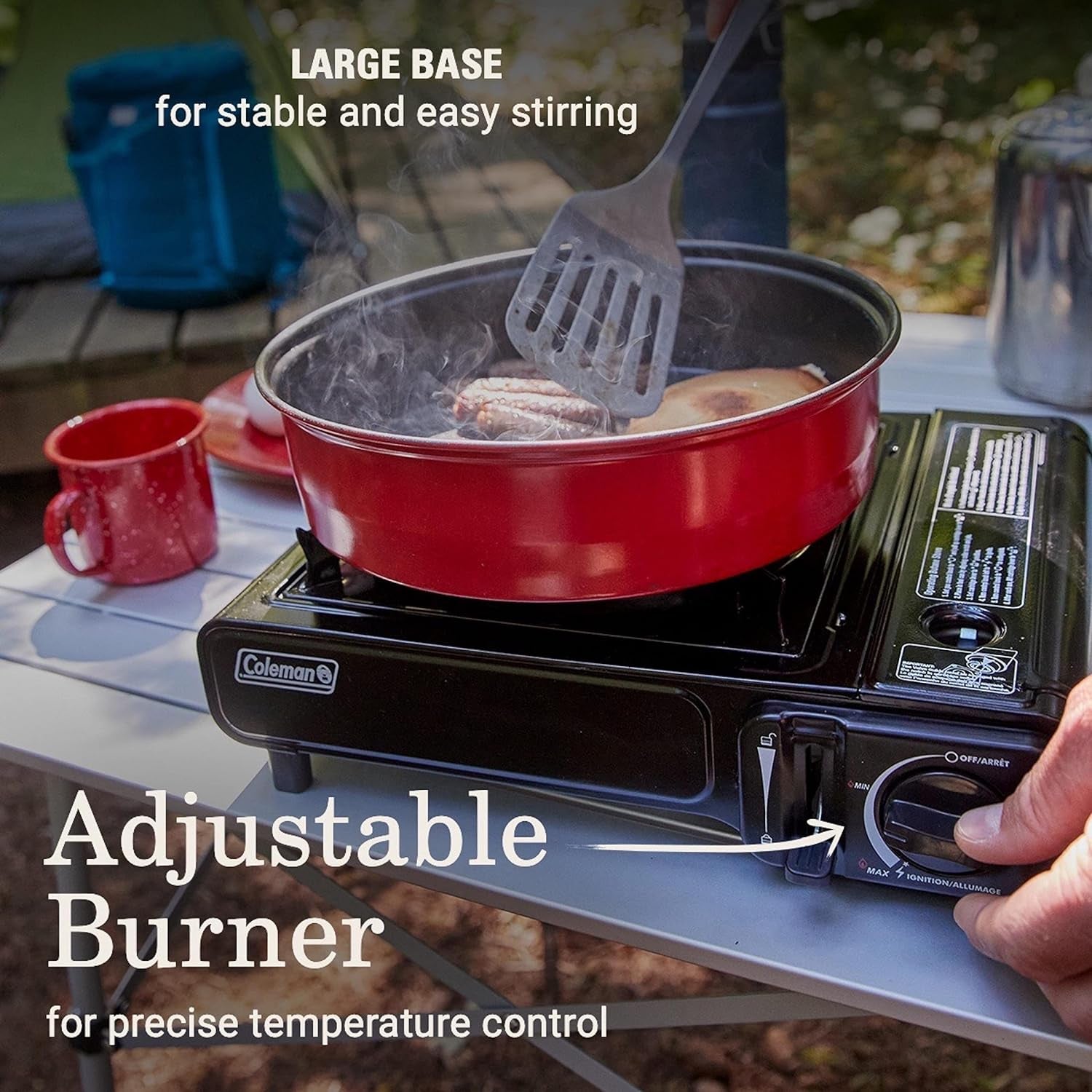 Classic Portable 1-Burner Butane Camping Stove with Push-Button Starter & Carry Case, 7,650 BTUs for Tailgating & Outdoor Cooking.