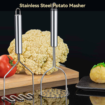 2 Pcs Potato Masher, Heavy Duty Stainless Steel Integrated Masher Kitchen Tool Wire Masher for Potatoes, Avocados, Beans, Fruit & Vegetables