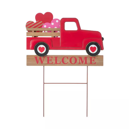 24 In. H Metal/Wooden Valentine'S Truck Yard Stake or Hanging Sign (KD, 2 Function)