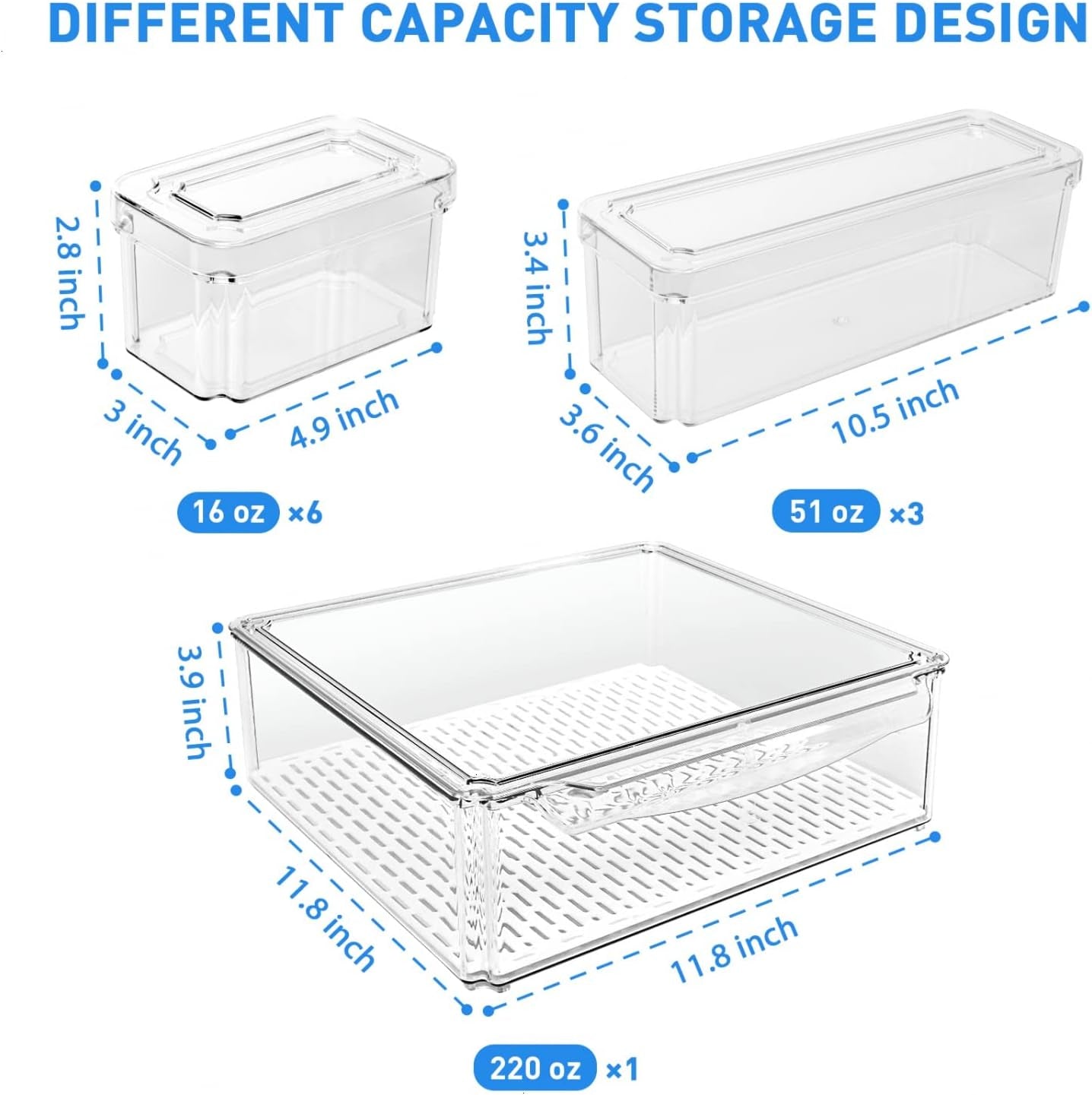 10 Pack Fridge Organizer, Stackable Refrigerator Organizer Bins with Lids, Bpa-Free Produce Fruit Storage Containers for Storage Clear for Food, Drinks, Vegetable Storage