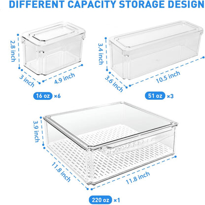 10 Pack Fridge Organizer, Stackable Refrigerator Organizer Bins with Lids, Bpa-Free Produce Fruit Storage Containers for Storage Clear for Food, Drinks, Vegetable Storage