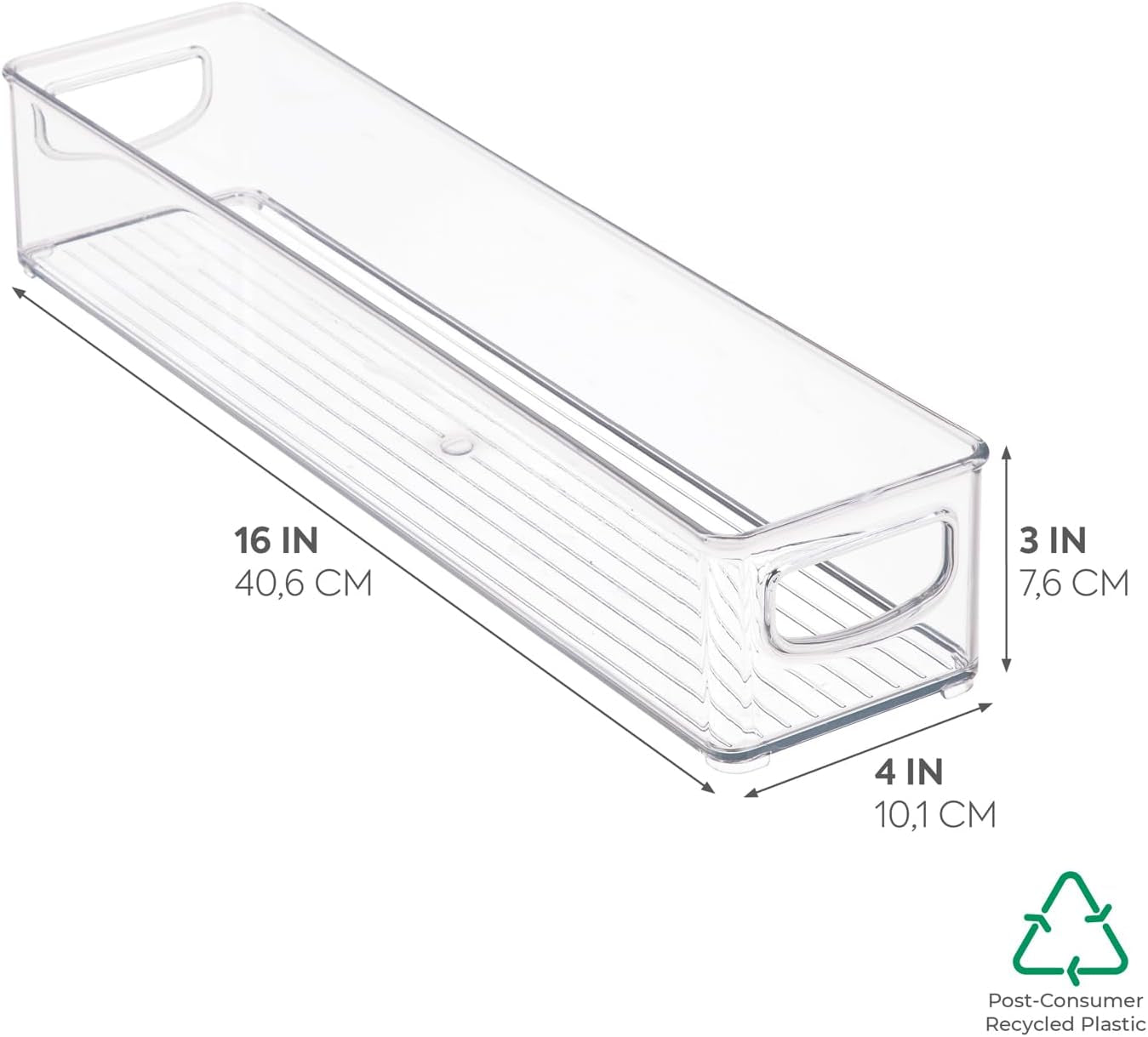 Idesign Bpa-Free Plastic Pantry and Kitchen Storage, Freezer and Fridge Organizer Bin with Easy Grip Handles – 16" X 4" X 3", Clear