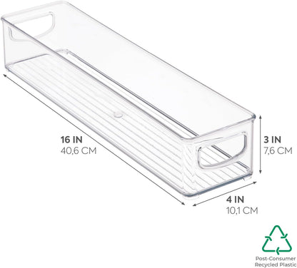 Idesign Bpa-Free Plastic Pantry and Kitchen Storage, Freezer and Fridge Organizer Bin with Easy Grip Handles – 16" X 4" X 3", Clear