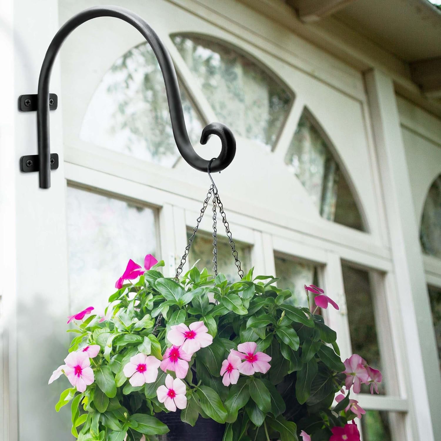 Heavy Duty Hanging Plant Bracket: Outdoor Hand-Forged Hanging Plant Bracket Hook - 8Inch Black Bird Feeder Bracket