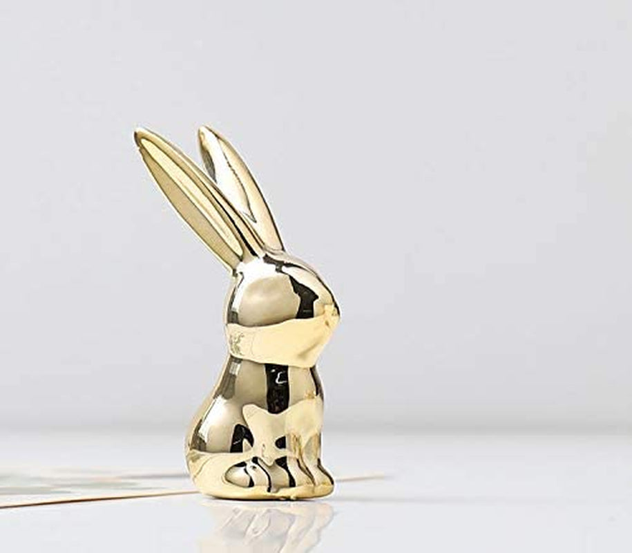 Ceramic Animal Figurines Ornaments, Gold Home Decor Sculptures and Statues Handmade Artware Gifts (Rabbit)