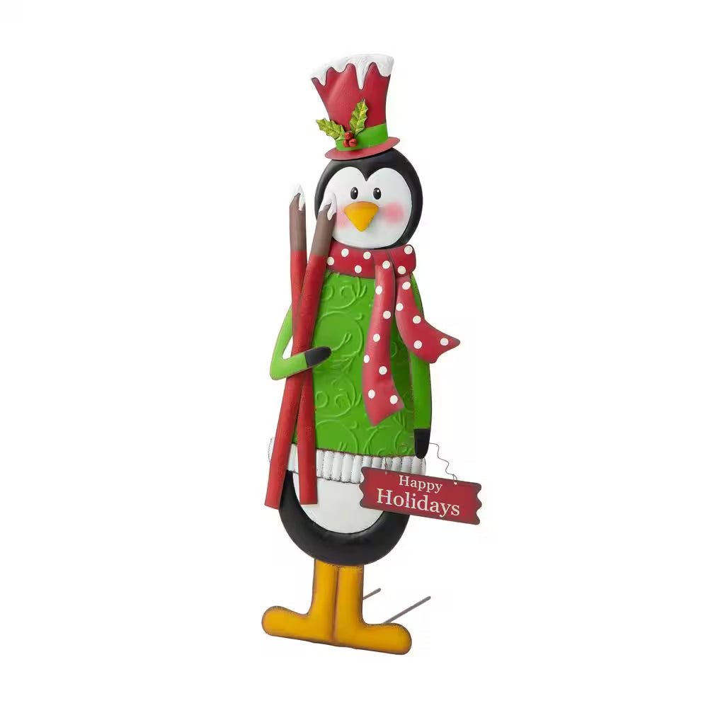 36 In. H Metal Penguin Yardstake or Standing Decor or Wall Decor (KD, 3 Function)