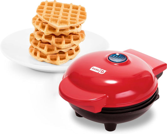 Mini Waffle Maker Machine for Individuals, Paninis, Hash Browns, & Other on the Go Breakfast, Lunch, or Snacks, with Easy to Clean, Non-Stick Sides, Red Heart 4 Inch