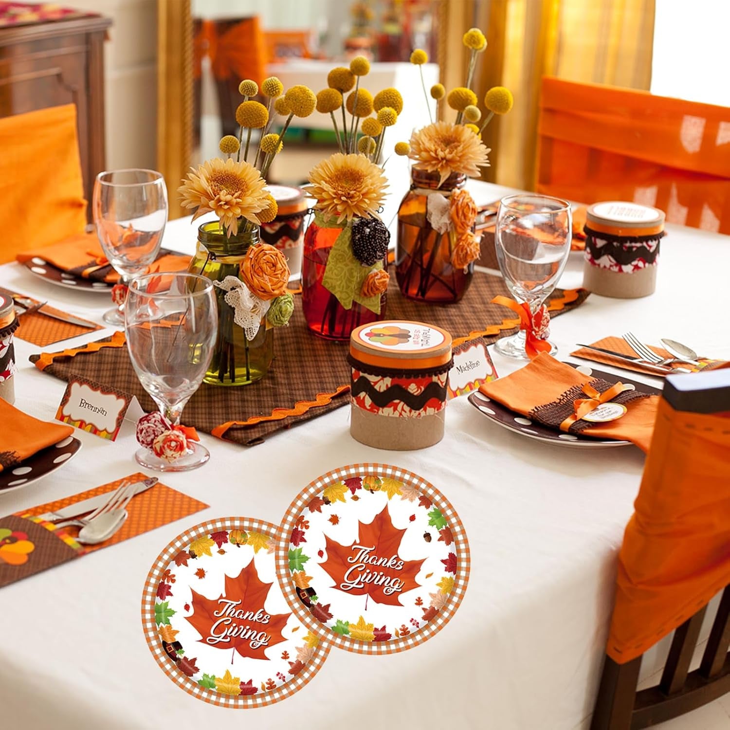 Thanksgiving Disposable Paper Plates Autumn Maple Leaf Print Dessert Plates for Fall Harvest Birthday Wedding Thanksgiving Party Dinner Tableware Decorations Favors Supplies (24 Pcs)