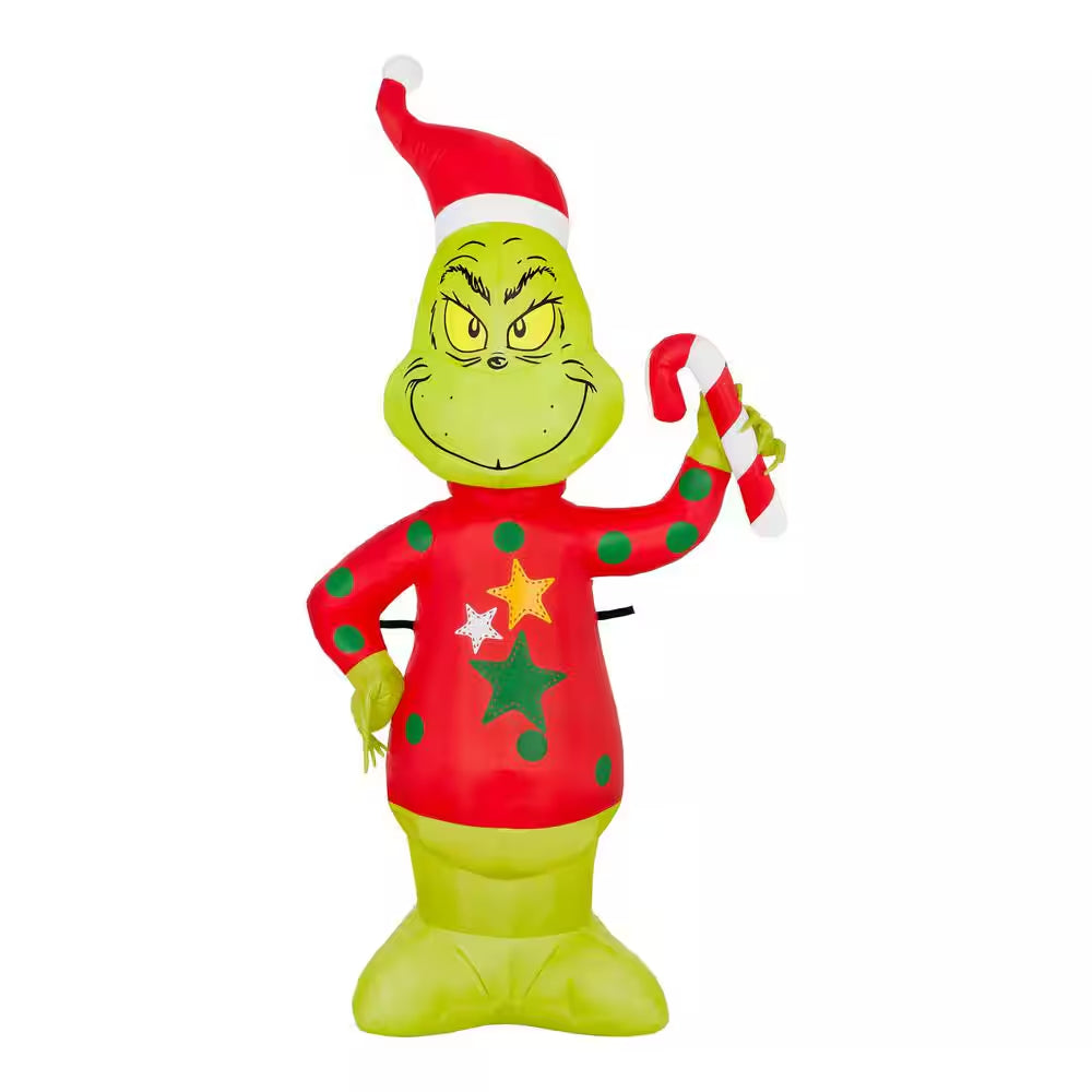 4 Ft. LED Grinch in Ugly Sweater with Candy Cane Christmas Airblown® Inflatable