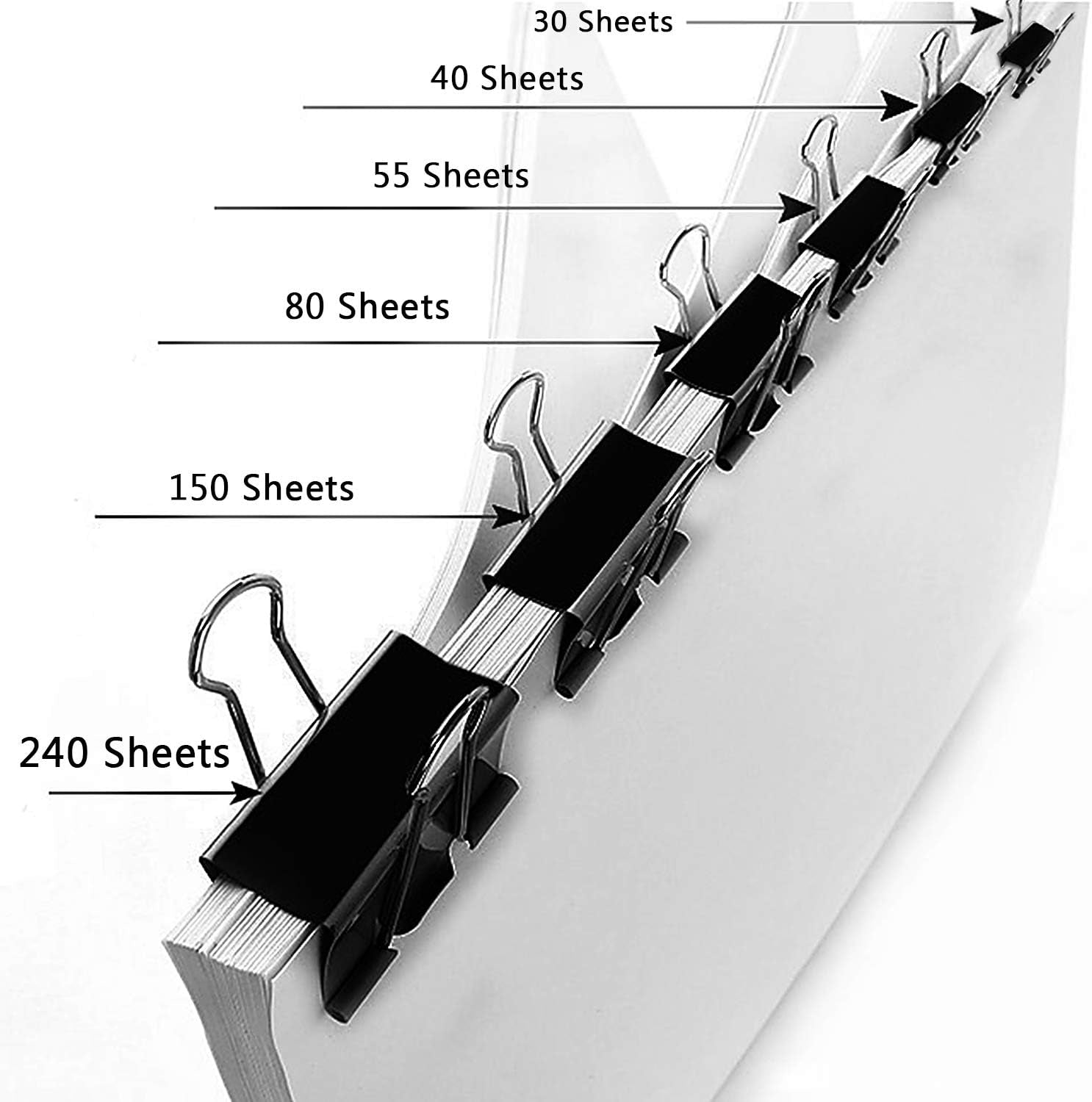 110 PCS Binder Clips Assorted Sizes, X Large, Large, Medium, Small, Mini and Micro, Binder Clips Paper Clamps for Office Home School