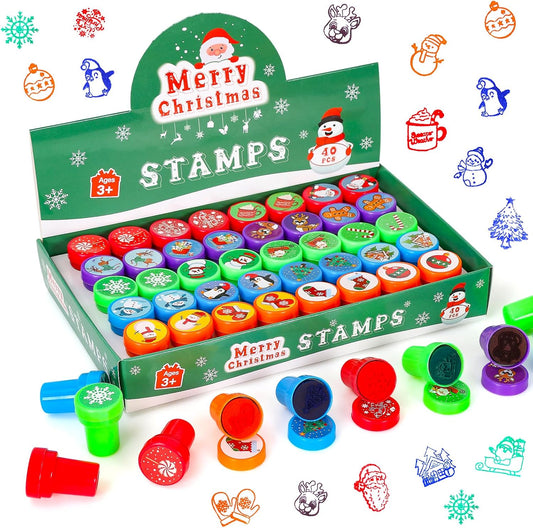 Christmas Stamps for Kids, 40 Pcs Christmas Decorations Stamps Goodie Bag Fillers,Christmas Toys Bulk for Treat Bags Party Favors for Kids,Christmas Party Favors for Xmas Stocking Stuffers,Prizes,Gift