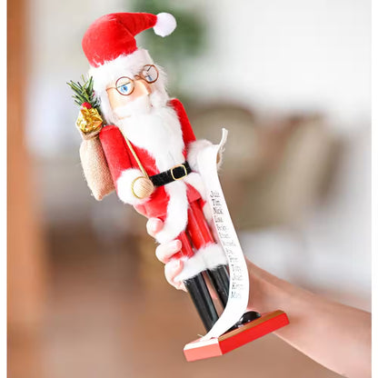 14 In. Wooden Christmas Santa Nutcracker Santa in Traditional Attire W/ a Bag of Gifts on His Shoulder and List of Names