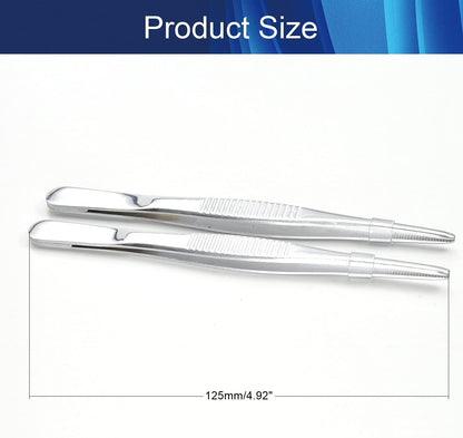 Stainless Steel Tweezers with Flat round Tip, General Application Lab Forceps, Serrated Tip Straight 5 Inch Tweezers for Plants, Craft, Electrical Repair 2Pcs