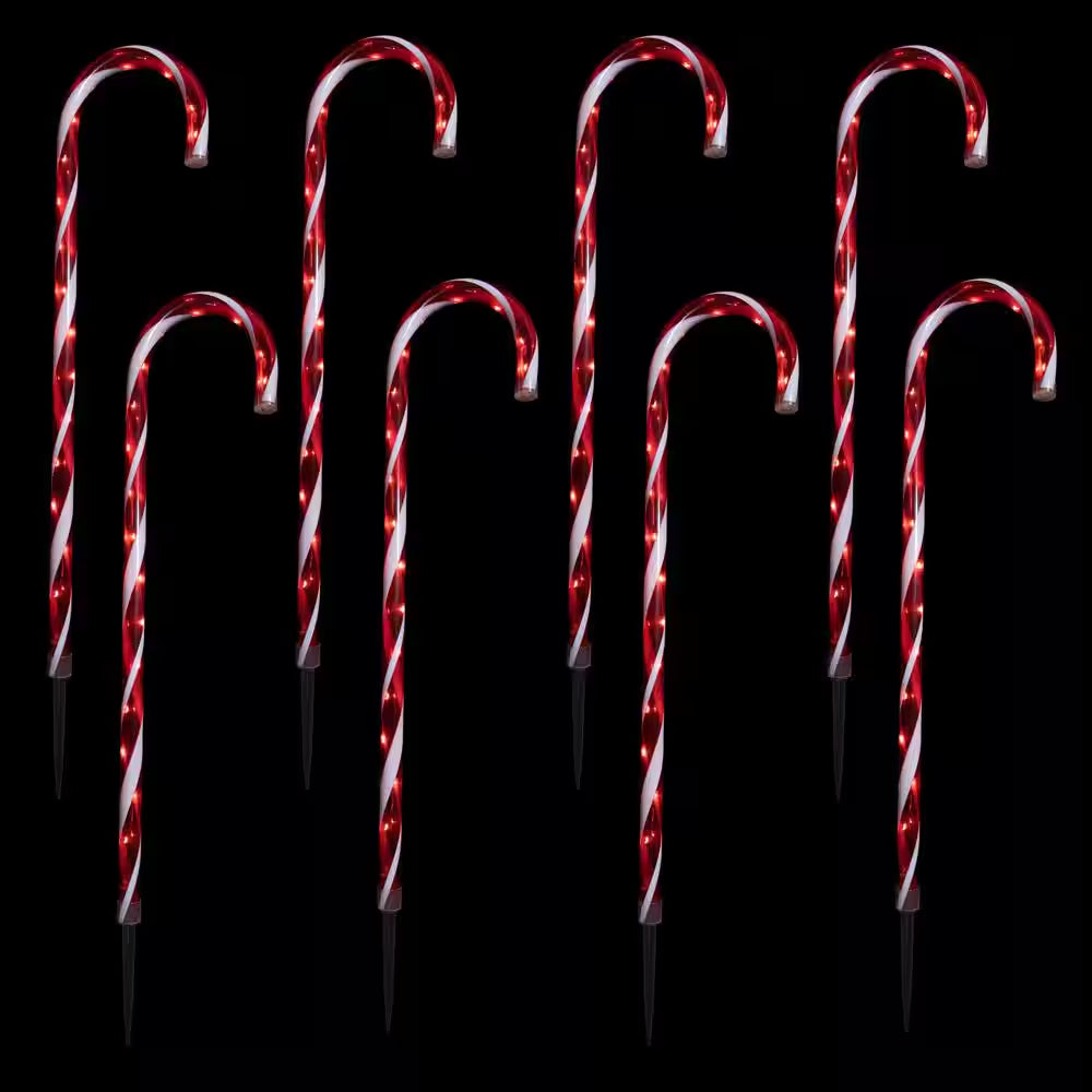 28 In. LED Red and White Candy Cane Christmas Pathway Lights (Set of 8)