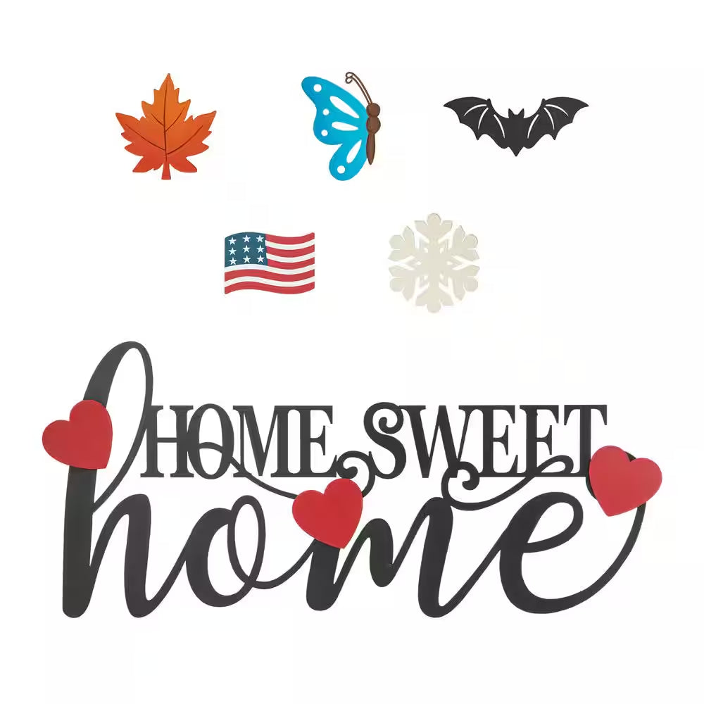 11.5 In. H Metal Home Sweet Home Wall Decor, W/6 Changeable Decors(Spring/Valentine/Patriotic/Fall/Halloween/Christmas)