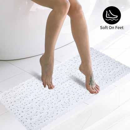 Extra Long Non-Slip Bathtub and Shower Mat - 16 x 40 Inches, White, with Suction Cups and Drainage Holes, Machine Washable