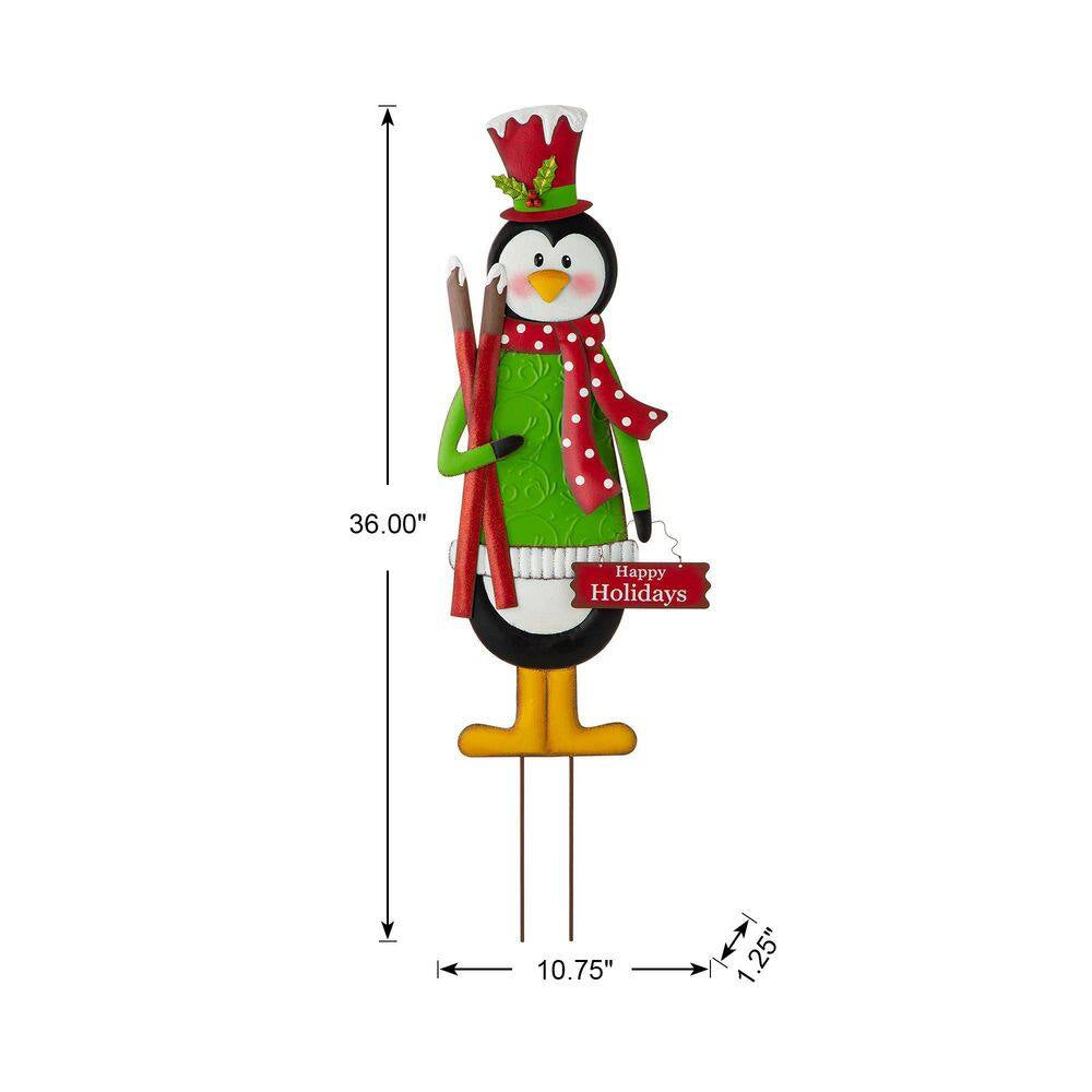 36 In. H Metal Penguin Yardstake or Standing Decor or Wall Decor (KD, 3 Function)