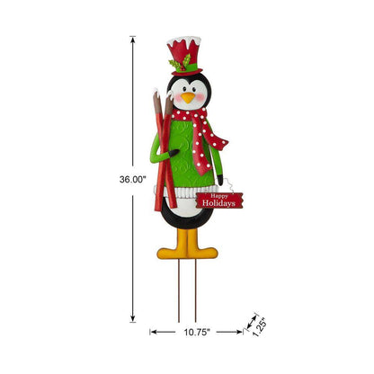 36 In. H Metal Penguin Yardstake or Standing Decor or Wall Decor (KD, 3 Function)