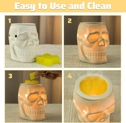 Halloween Wax Melt Warmer, Ceramic Skull Scentsy Wax Warmer for Scented Wax Melts, Electric Wax Melter Warmer for Candle & Fragrance Cubes