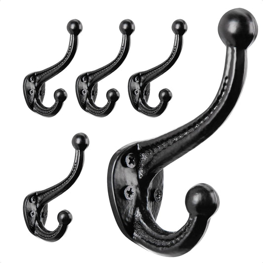 5-Pack Heavy-Duty Retro Zinc Alloy Wall Hooks for Coats and Hats - Classic Vintage Farmhouse Style with Screws for Entryway and Outdoor Decor