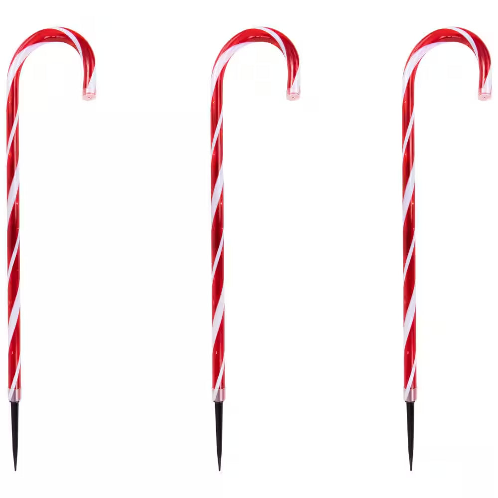 28 In. LED Red and White Candy Cane Christmas Pathway Lights (Set of 8)