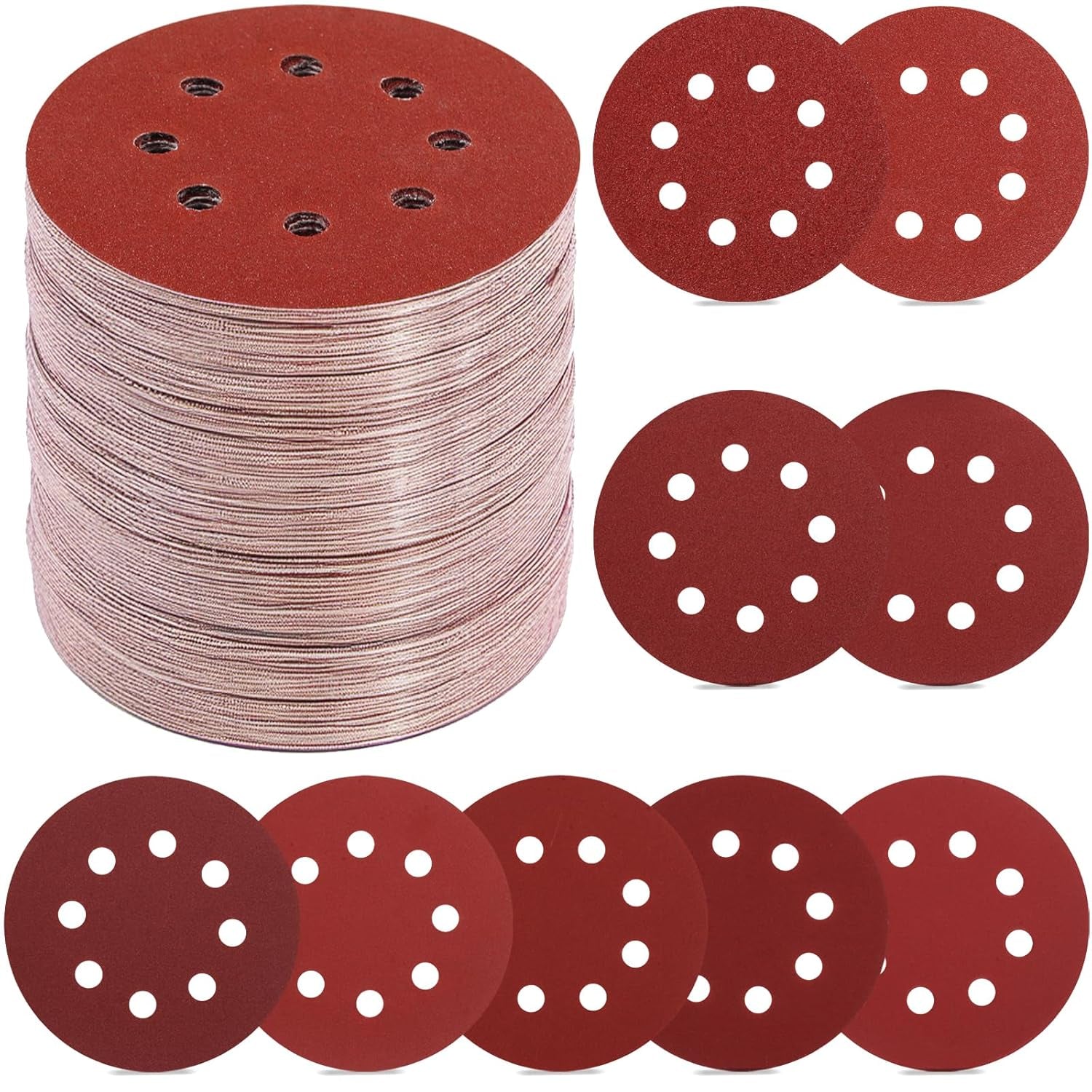 70 PCS 5 Inch Sanding Discs, 40 80 120 180 240 320 400 600 800 Grit Hook and Loop Sandpaper for Random Orbital Sander