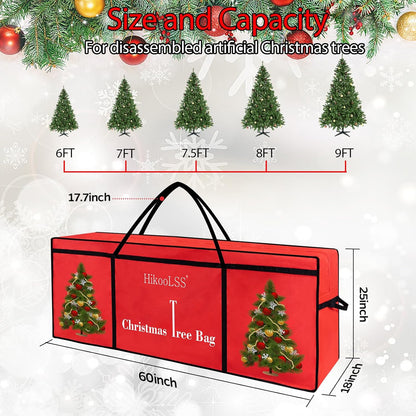 Christmas Tree Bags Storage 7.5 Ft Christmas Tree Storage Bag,Reusable Heavy Duty 600D Oxford Santa Tree Box/Container/Holder for Big Artificial Xmas Tree/Holiday Trees Red(60X18X25In)