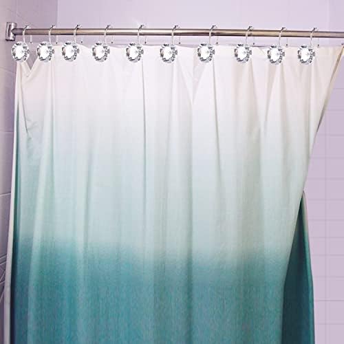 Shower Curtain Hooks Rings Diamond, Crystal Decorative Shower Curtain Hooks, Set of 12 Stainless Steel Rust-Proof Round Rhinestones Shower Curtain Rings Hangers for Bathroom (Clear)