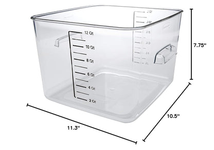 Commercial Products, Space Saving Square Food Storage Container, 12 Quart, Clear, for Kitchen/Sous Vide/Meal Prep