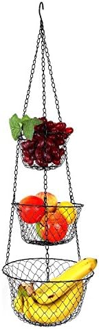 3-Tier Hanging Basket, Storage Organizer for Fruits,Vegetables, Accessory, perfer for Kitchen and Bathroom