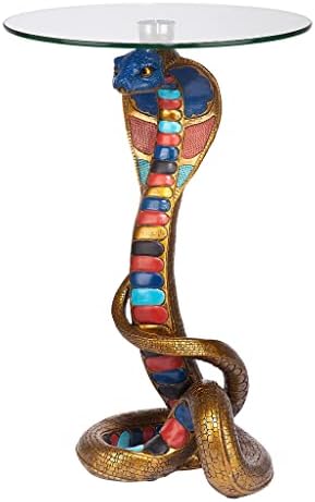 Design Toscano Renenutet Egyptian Cobra Snake Goddess Side End Table, 16 Inches Wide, 16 Inches Deep, 24 Inches High, Full Color Finish