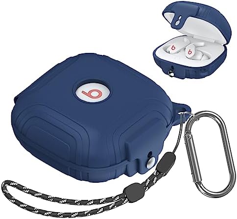 [Lock Buckle] Beats Fit Pro Case Cover, Silicone Protector Case for Apple Beats Fit Pro, Shockproof Beats Fit Pro Earbuds Case, Skin Full Protective Shell with Keychain/Lanyard Accessories (Blue)