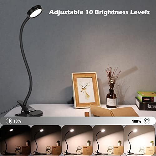 Clip on Light Reading Lights, Desk Lamps, Eye Protection Kids Desk Lamp with Strong Clamp, Flexible Night Light 3 Modes 9 Dimming Levels(Included AC Adapter) Black