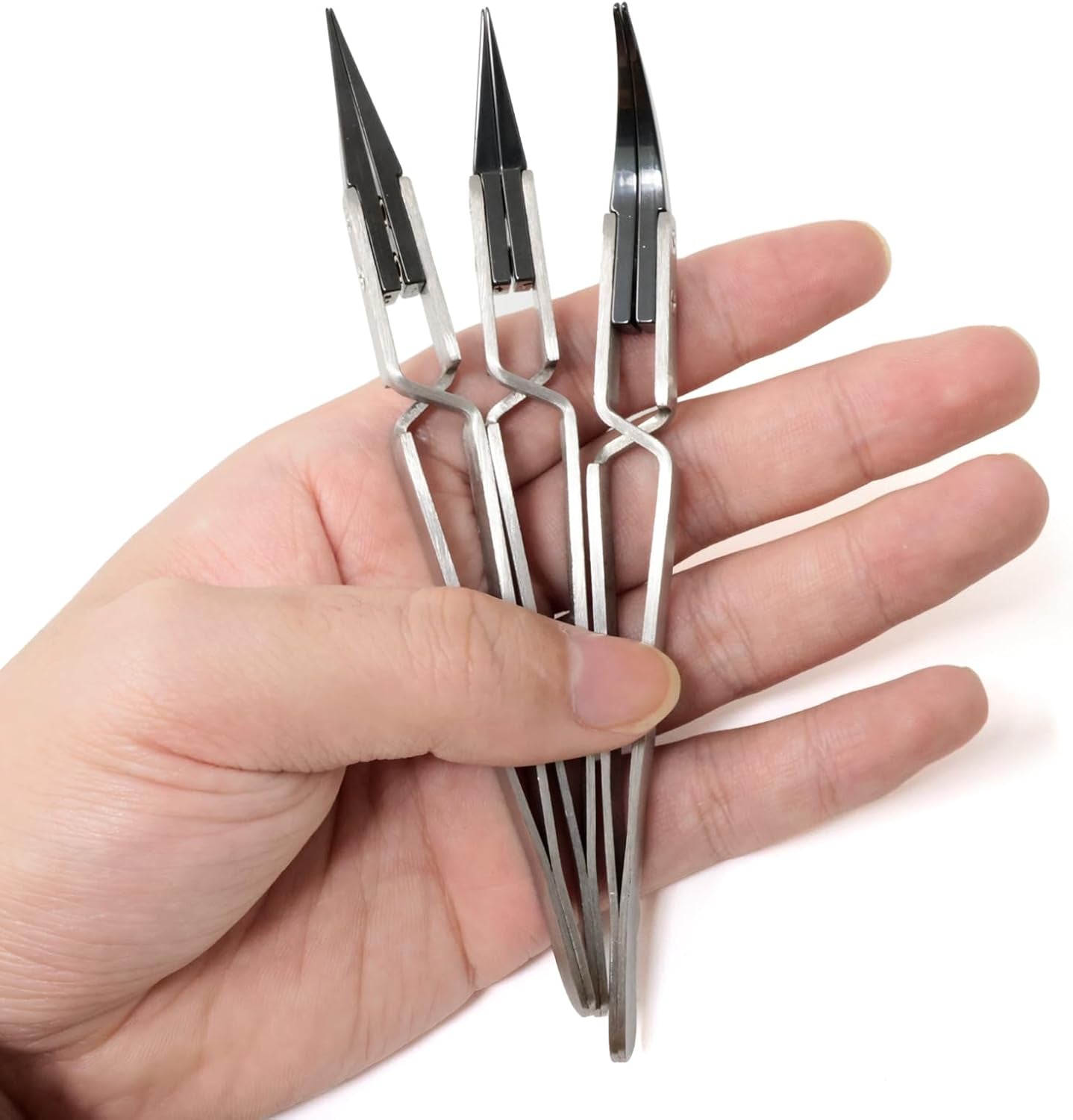 3Pack Precision Reverse Ceramic Tweezers Stainless Steel Ceramic Tweezers Three Types of Ceramic Tweezers Non-Conductive High Temperature Resistance