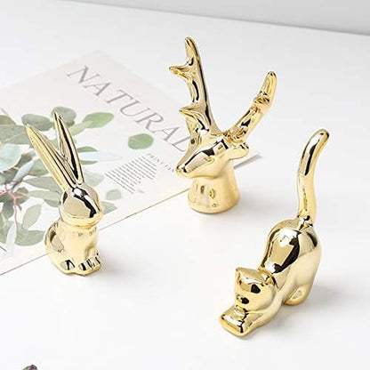 Ceramic Animal Figurines Ornaments, Gold Home Decor Sculptures and Statues Handmade Artware Gifts (Rabbit)