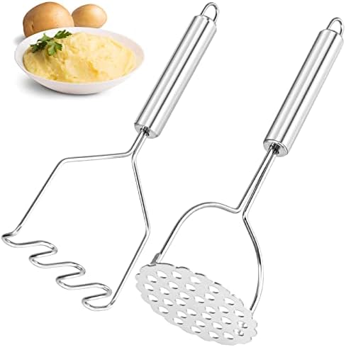 2 Pcs Potato Masher, Heavy Duty Stainless Steel Integrated Masher Kitchen Tool Wire Masher for Potatoes, Avocados, Beans, or Fruit & Vegetables