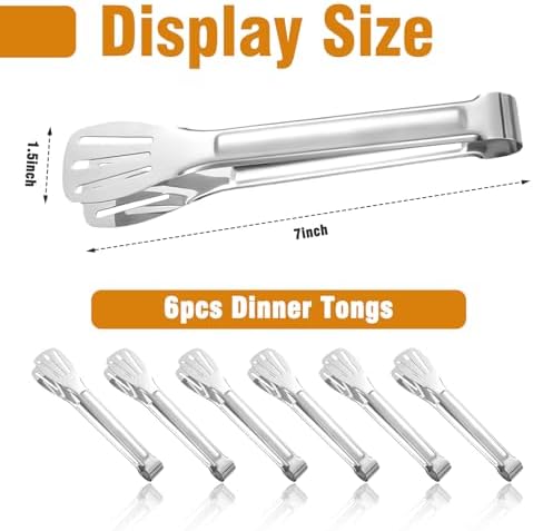 Small Serving Tongs for Buffet, Stainless Steel Food Tongs, Buffet Tongs for Charcuterie Board, Kitchen 6 Pack (7 Inch)