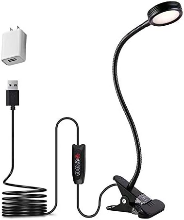 Clip on Light Reading Lights, Desk Lamps, Eye Protection Kids Desk Lamp with Strong Clamp, Flexible Night Light 3 Modes 9 Dimming Levels(Included AC Adapter) Black