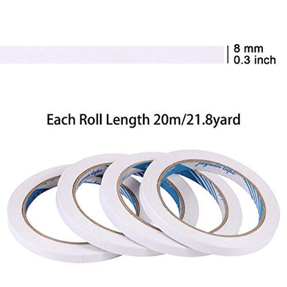 4 Rolls Double-Sided Tape Adhesive Sticky Tapes for Scrapbooking, Photos, Invitation Cards, Paper, DIY Crafts and Office School Stationery Supplies,22 Yards Long, 0.32 inch Wide Each Roll